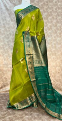 Pure Banaras Kora Silk Sarees With Contrast Blouse (11)