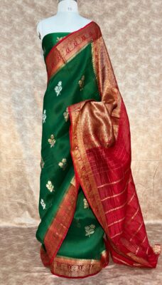 Pure Banaras Kora Silk Sarees With Contrast Blouse (14)