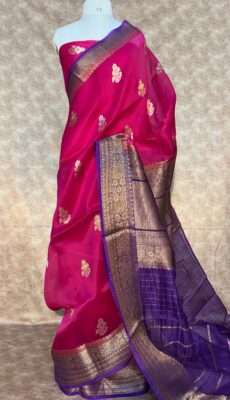 Pure Banaras Kora Silk Sarees With Contrast Blouse (3)