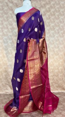 Pure Banaras Kora Silk Sarees With Contrast Blouse (4)