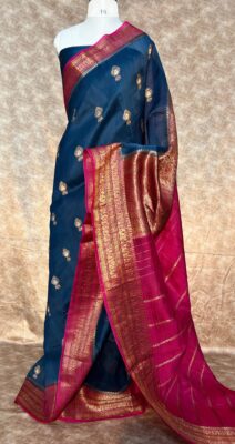 Pure Banaras Kora Silk Sarees With Contrast Blouse (5)