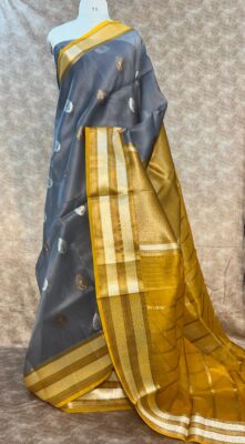 Pure Banaras Kora Silk Sarees With Contrast Blouse (6)