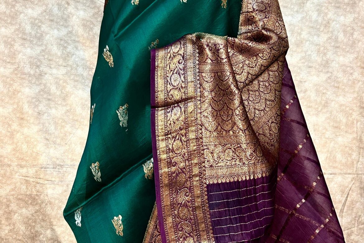 Pure Banarasi Kora Silk Sarees With Contrast Blouse (10)