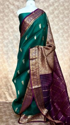 Pure Banarasi Kora Silk Sarees With Contrast Blouse (10)
