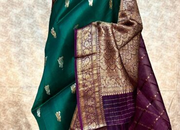 Pure Banarasi Kora Silk Sarees With Contrast Blouse (10)