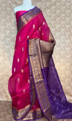 Pure Banarasi Kora Silk Sarees With Contrast Blouse (12)