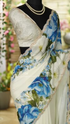 Pure Chinnon Silk Floral Prints With Blouse (10)