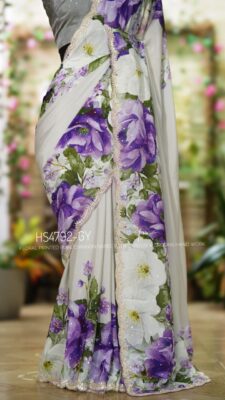 Pure Chinnon Silk Floral Prints With Blouse (21)