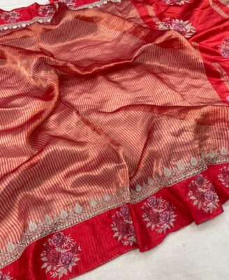 Pure Satin Border Tissue Sarees With Blouse (1)