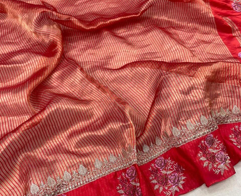 Pure Satin Border Tissue Sarees With Blouse (1)