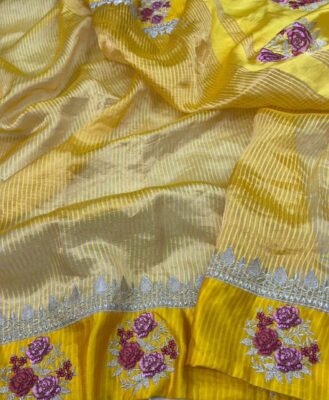 Pure Satin Border Tissue Sarees With Blouse (2)