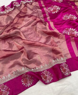 Pure Satin Border Tissue Sarees With Blouse (5)