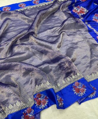 Pure Satin Border Tissue Sarees With Blouse (6)
